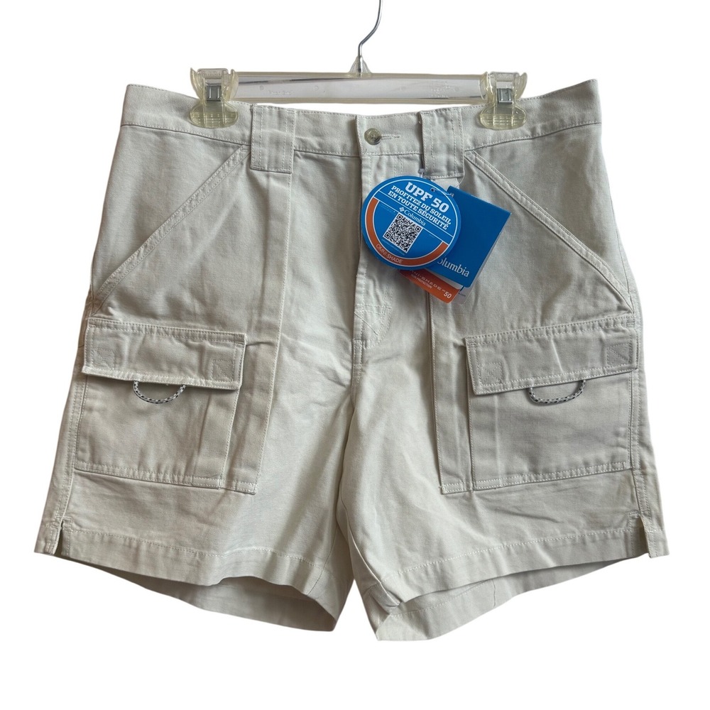 Columbia PFG Mens Fossil Beige Cotton Canvas Fishing Shorts UPF 50 Size M 7in